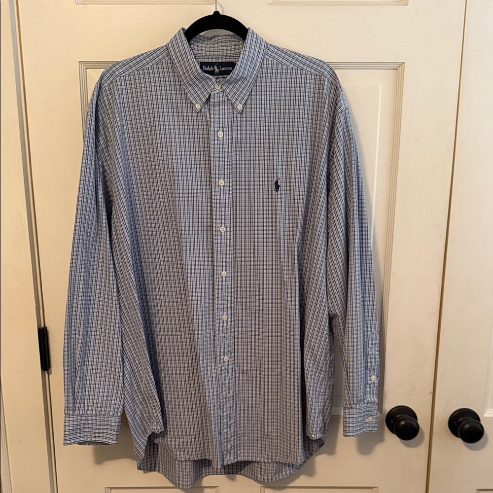 Ralph Lauren Light Blue and White Mini Check Button-Down Shirt